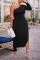 Black Sexy Solid Patchwork Flounce Fold Oblique Collar Pencil Skirt Dresses
