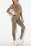 Coffee Casual Sportswear Solid Patchwork Two-piece Set