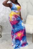 Multicolor Sexy Print Patchwork U Neck Vest Dress Dresses