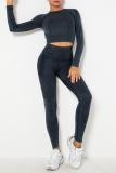 Black Sportswear Solid Patchwork O Neck Long Sleeve Two Pieces
