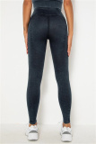 Navy Blue Casual Sportswear Solid Patchwork Skinny High Waist Trousers