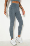 Grey Casual Sportswear Solid Patchwork Skinny High Waist Trousers