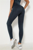 Navy Blue Casual Sportswear Solid Patchwork Skinny High Waist Trousers
