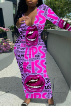 Purple Sexy Print Patchwork V Neck Pencil Skirt Dresses