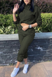 Army Green Fashion Casual Solid Basic Turtleneck Long Sleeve Two Pieces