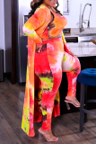 Yellow Sexy Patchwork Tie-dye Square Collar Plus Size Three Pieces