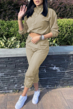 Army Green Fashion Casual Solid Basic Turtleneck Long Sleeve Two Pieces