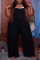 Black Casual Solid Patchwork Square Collar Plus Size Jumpsuits