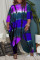 Purple Fashion Casual Tie Dye Asymmetrical O Neck Plus Size Two Pieces