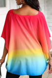Rainbow Color Casual Gradual Change Patchwork O Neck T-Shirts