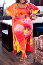 Red Sexy Patchwork Tie-dye Square Collar Plus Size Three Pieces