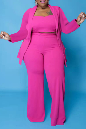 Pink Casual Solid Split Joint Plus Size Two Pieces