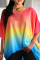Rainbow Color Casual Gradual Change Patchwork O Neck T-Shirts