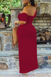 Burgundy Sexy Solid Patchwork Off the Shoulder Straight Dresses