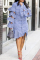 Baby Blue Chic Striped Flounce Design Knee Length Dress