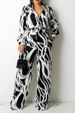 Black Casual Print Patchwork V Neck Straight Jumpsuits