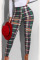 Green Casual Plaid Print Ripped Patchwork Skinny High Waist Pencil Full Print Bottoms