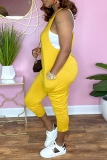 Yellow Fashion Casual Solid Backless Spaghetti Strap Regular Jumpsuits (Without Vest)