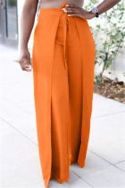 Orange Fashion Casual Solid Bandage Regular High Waist Trousers