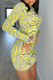 Yellow Casual Solid Split Joint O Neck Pencil Skirt Dresses