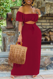 Tangerine Red Sexy Solid Patchwork Off the Shoulder Straight Dresses