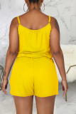 Yellow Sexy Solid Patchwork Spaghetti Strap Regular Rompers