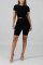 Black knit Sexy Solid Two Piece Suits Patchwork Straight Short Sleeve
