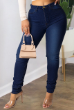 Black Casual Solid Draw String Plus Size Jeans