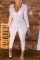 White Casual Solid Split Joint V Neck Skinny Jumpsuits