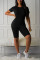 Black knit Sexy Solid Two Piece Suits Patchwork Straight Short Sleeve