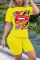 Yellow Casual Letter Print Patchwork O Neck Short Sleeve Two Pieces