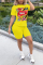 Yellow Casual Letter Print Split Joint O Neck Short Sleeve Two Pieces