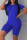 Royal blue knit Sexy Solid Two Piece Suits Patchwork Straight Short Sleeve