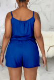 Blue Sexy Solid Patchwork Spaghetti Strap Regular Rompers