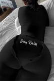 Black Sexy Print Patchwork Buttons V Neck Skinny Jumpsuits