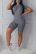Grey knit Sexy Solid Two Piece Suits Patchwork Straight Short Sleeve