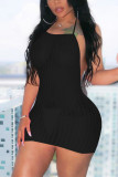 Black Sexy Fashion Off The Shoulder Sleeveless Halter Neck Hip skirt Mini perspective asymmetric