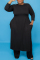 Black Fashion Casual Print Slit O Neck Plus Size Two Pieces