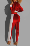 Red Sexy Solid Split Joint Zipper Collar Long Sleeve Two Pieces