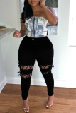 Black Sexy Solid Patchwork Plus Size Jeans