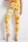 Yellow Casual Sportswear Print Basic High Waist Yoga Trousers