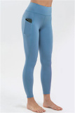 Blue Casual Sportswear Solid High Waist Butt-lifting Yoga Trousers
