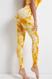 Yellow Casual Sportswear Print Basic High Waist Yoga Trousers