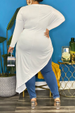 White Casual Solid Patchwork One Shoulder Plus Size Dresses