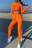 Orange Fashion Casual Solid Zipper Turtleneck Tops