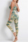Green Casual Sportswear Print Basic High Waist Yoga Trousers