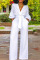 White Casual Solid Patchwork Buttons Without Belt V Neck Straight Jumpsuits