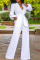 White Casual Solid Patchwork Buttons Without Belt V Neck Straight Jumpsuits