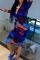 Multicolor Sexy Print Split Joint Fold Zipper Collar Long Sleeve Dresses