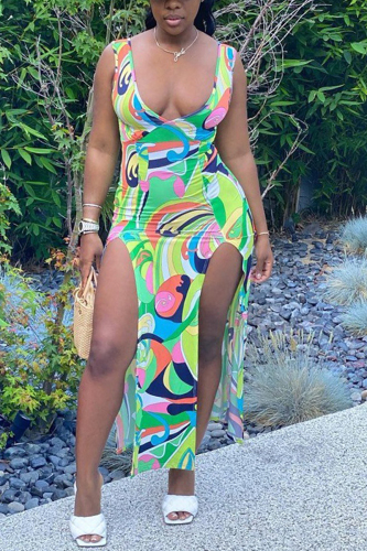 Multicolor Fashion Sexy Printed Sleeveless Dress